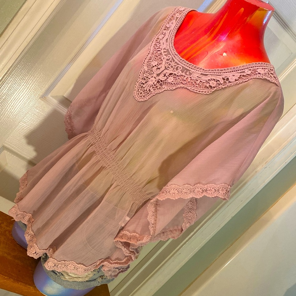 CANDIE’s Beautiful Elegant Lace Trim Blouse - Mauve - Picture 5 of 15